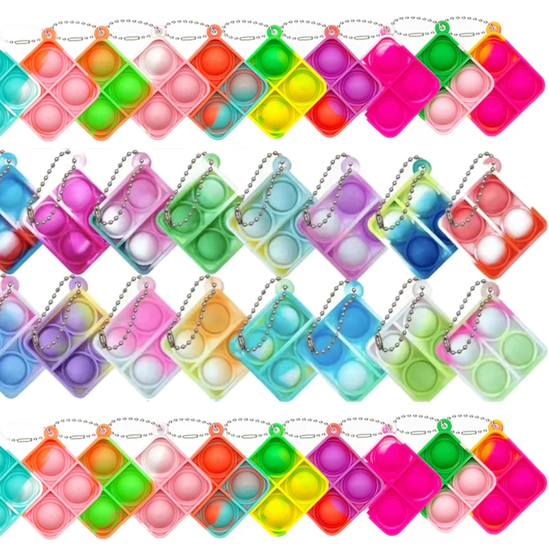 10-50PCS Mini Keychain Fidget Toy Bulk Push Stress Relief Square Key Ring Party Favors Office Desk Toy for Kids Adults