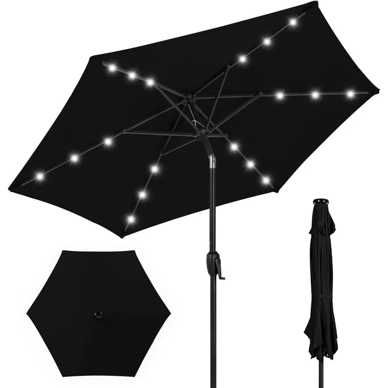 

7.5ft Outdoor Solar Market Table Patio Umbrella for Deck, Pool w/Tilt, Crank, LED Lights