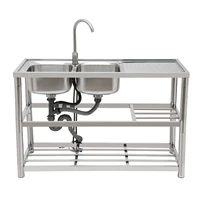 Stainless Steel Vegetable Washing Basin, Sink, Double Groove with Bracket, Thickened Double Basin 1