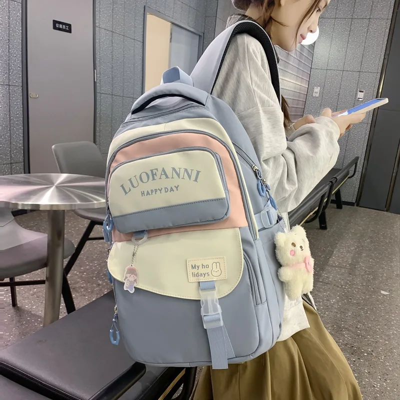 

2023 Summer New Contrast Large Capacity Letter Backpack Street Student Outdoor Backpack