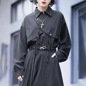 Y2k Asymmetric Embroidered Shirt Side Placket Shirt Genderless Streetwear Dark Style Fashion Long-Sleeved Top Unisex 2025 New 1