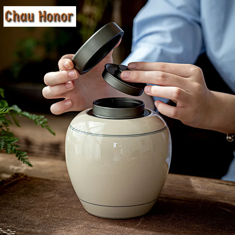 Retro Vegetation Grey Glaze Tea Pot Sealed Pot Storage Pot Household Tea Pot Moisture-proof Tea Warehouse Jar Manual Ceramic Pot