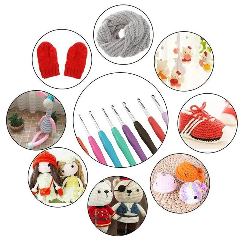 Knitting Needles Sweater Needle TPR Soft Handle Aluminum Crochet Color Handle Sweater DIY Craft Scarf Sewing 9pcs
