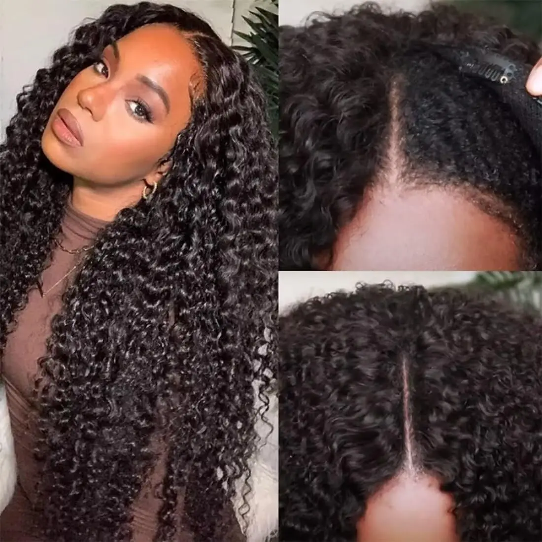 Deep Wave V Part Wig Human Hair 180 Density Natural Color Curly Wig Brazilian Human Hair for Women Water Wave V Part Wig 40 Inch 4