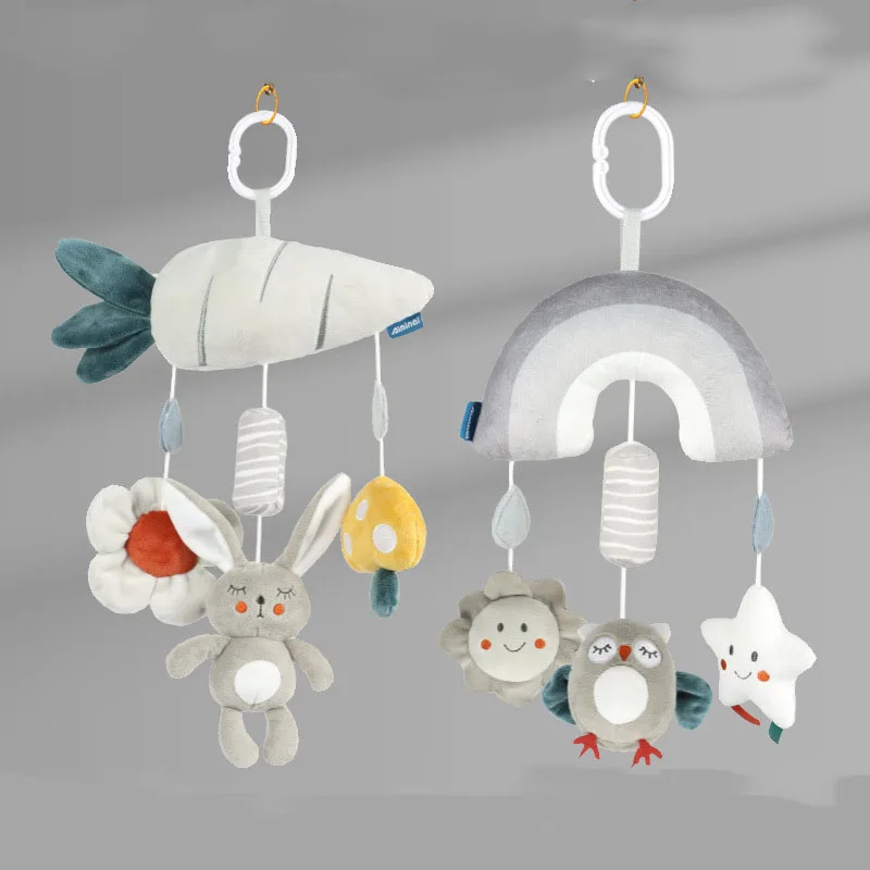 Scandinavian baby car hanging bed hanging grey cartoon style animal wind chime baby bed bell soothing plush toys
