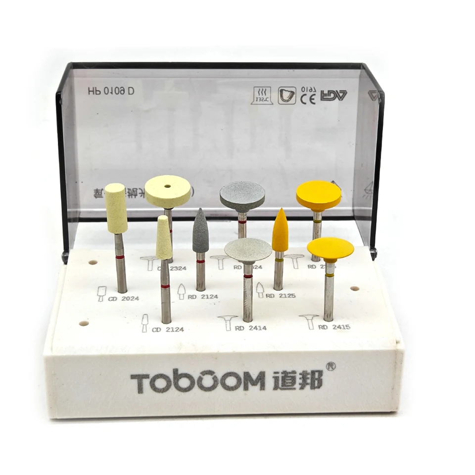 Toboom 9-teiliges HP0109D Dental-Zirkonoxid-Keramik-Polierset, Diamantschleifsystem, extraorales Zirkonoxid-Werkstück, Feinschleifen