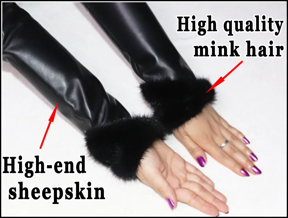 Echtes Leder Ärmel Frauen Lange Schaffell Handschuhe Warme Fingerlose Halbfinger Handschuhe Armstulpen Frühling Herbst Winter Ellbogen Armschützer Mode Neue Ärmel 2026 – Detail 17