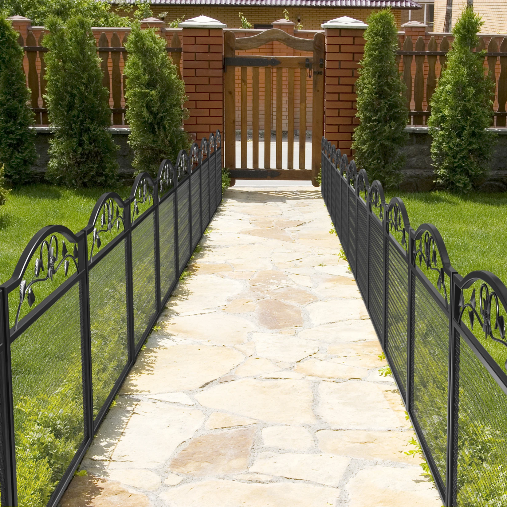 5 Panel Decorative Garden Entry Path Fence Black Metal Garden Dog Animal Barrier Border Outdoor 5 Panel Decorative Garden Entry Path Fence Black Metal Garden Dog Animal Barrier Border Outdoor