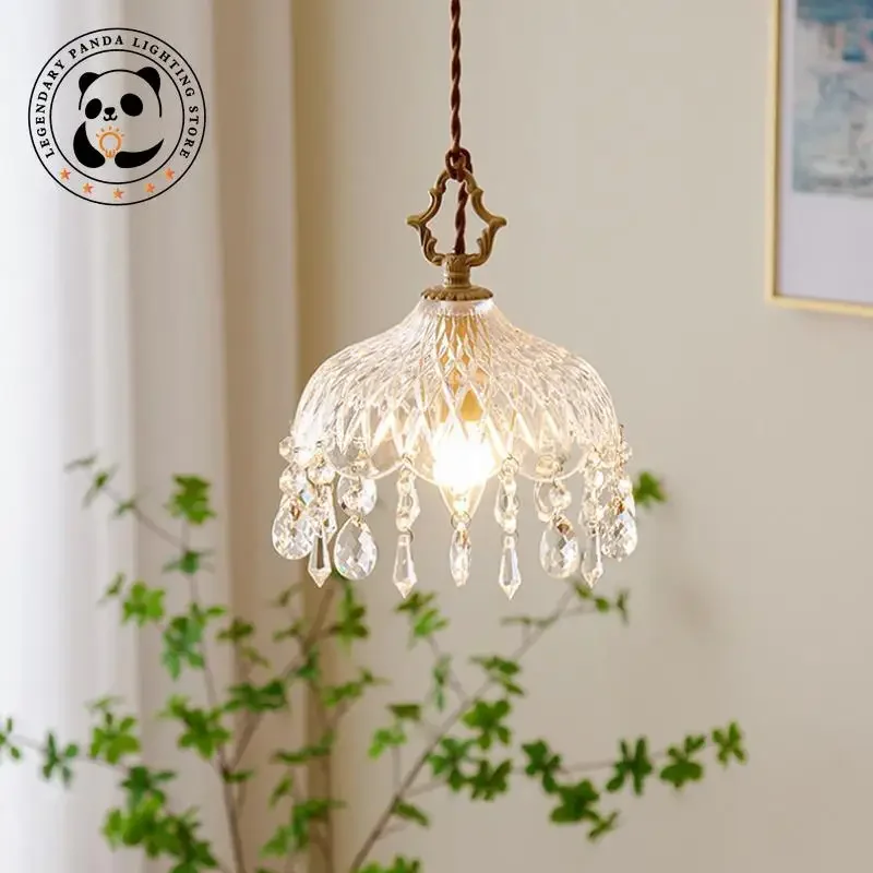 French Retro Pendant Lights Glass Lampshade Suspended Chandelier Indoor Art Decoration Bedroom Bar Restaurant Bedside Woonkamer