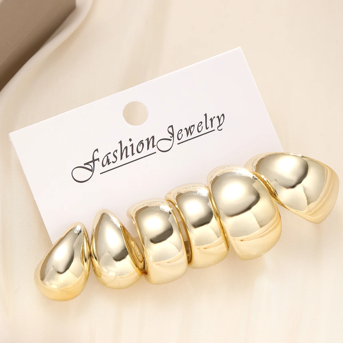 3pcs Gold Plated Chunky Earring Set for Women Big Circle Geometric Tear Drop Glossy Earrings Lightweight Fashion Jewelry Gifts