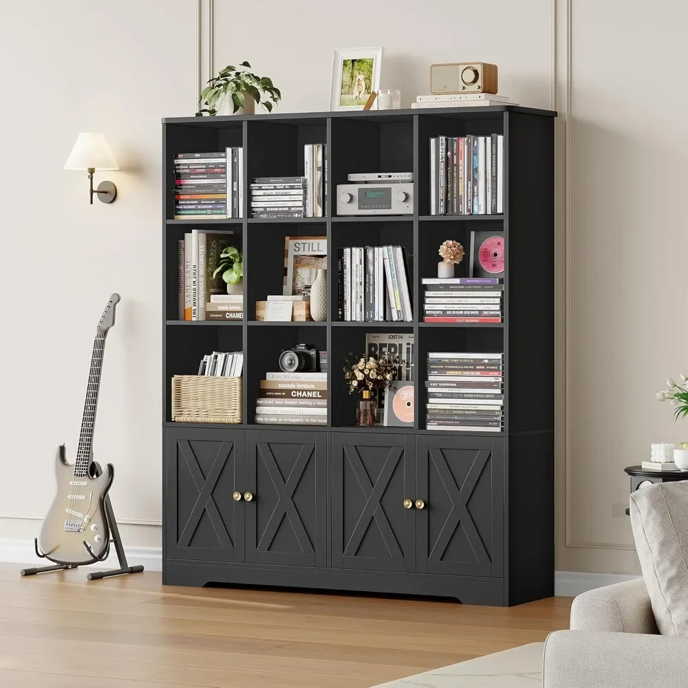 Bookshelf and Bookcase, Double Wide Bookshelfs with 4 Doors,  Kids Bookshelfs with Storage Large Open Bookshelf Kids Book Shelf 5