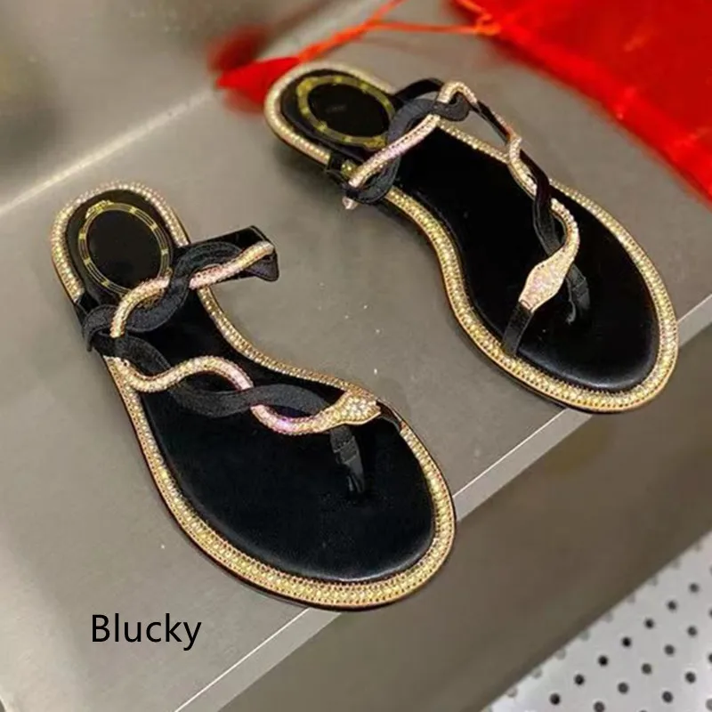 

Women's New Black Genuine Leather Toe Crystal Sandals Casual Beach Flat Shoes Women's Fashion Rhinestone Shoes