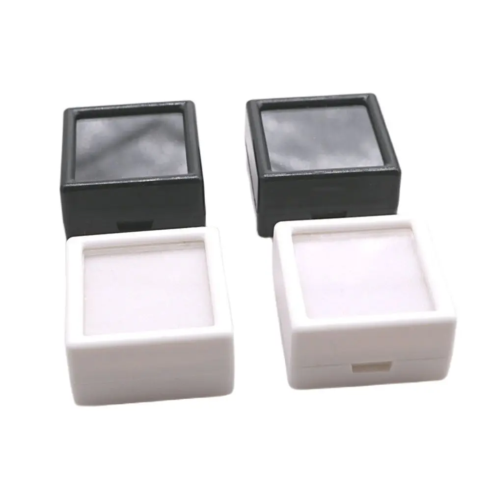 100PCS White Black Cushion Square Box Gemstone Storage Acrylic Display Jewelry 30*30mm Bare Diamond Gift  Soft Sponge Loose Case