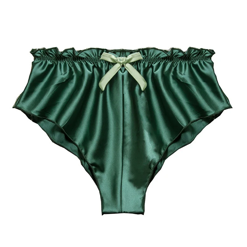 

Women's Bow Lace Briefs Sexy Underwear Seamless Mid Waist Flowers Floral Ice Silk Satin Loose Plus Size
