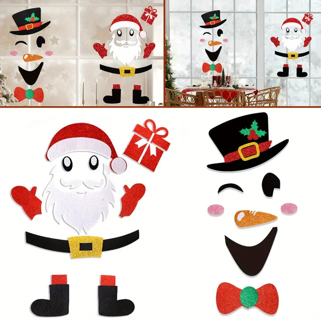 2Pcs Christmas Felt Door Sticker Santa Claus Snowman Pattern DIY Art Decals for Indoor Outdoor 2024 Navidad Party Decor Supplies 1