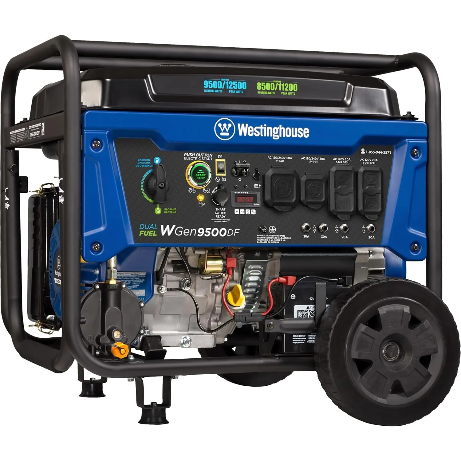 

12500 Watt Dual Fuel Home Backup Portable Generator, Remote Electric Start, Transfer Switch Ready, Gas & Propane Powered