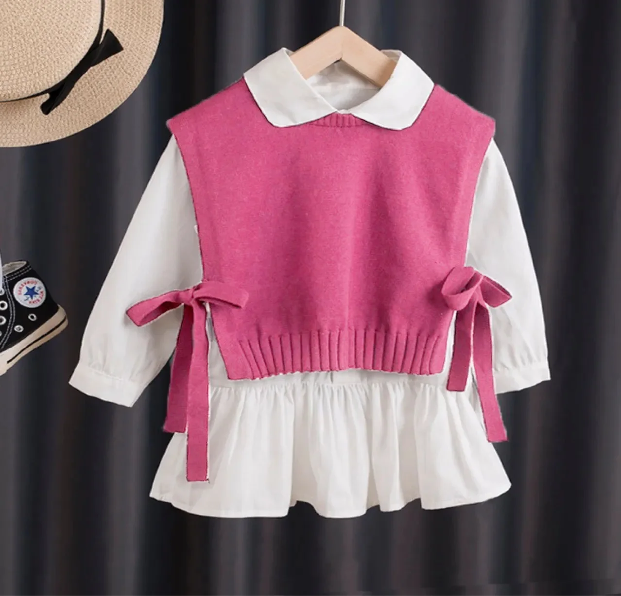

Korean fashion 2023 autumn Brand Baby Girls Outfits winter Knitting Sweater Vest Shirts dress Clothing Sets Children Blouse