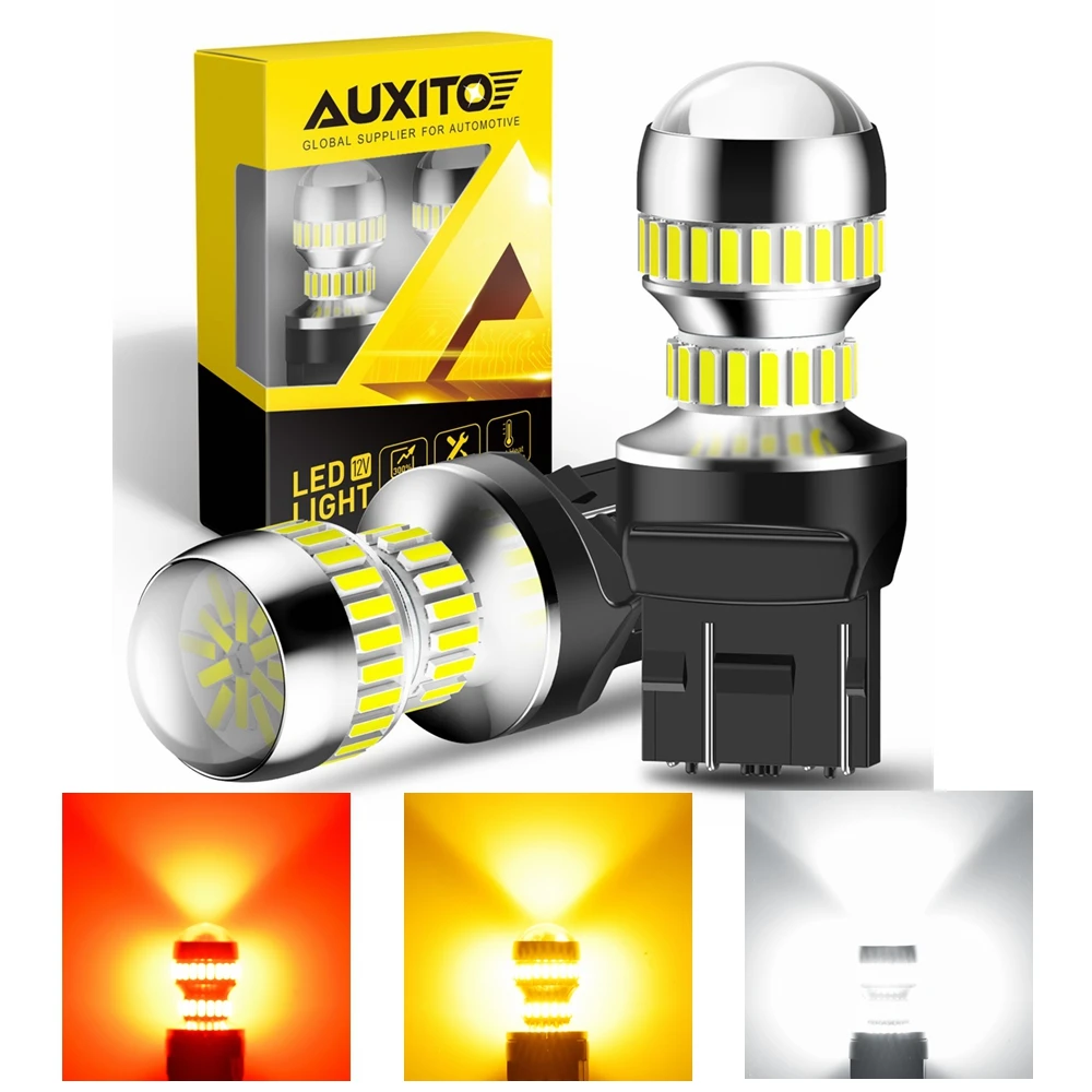 AUXITO 2Pcs T20 7443 W21/5W 7440 WY21W LED Bulb Car Reverse Lights T25 3156 3157 LED Turn Signal Brake Lights Red Super Bright