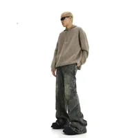 Jeans taille haute évasés pour hommes, pantalon longueur au sol, irrégulier, décontracté, droit, automne, hiver, 2025 4
