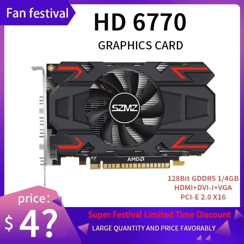 graphics card for gaming pc HD6770 Graphics Card PCI-E 2.0 X16 4GB 1GB GDDR5 128 Bit VGA DVI-I HDMI-Compatible Video Cards for AMD Radeon HD 6770 4G 128Bit graphics card for gaming pc
