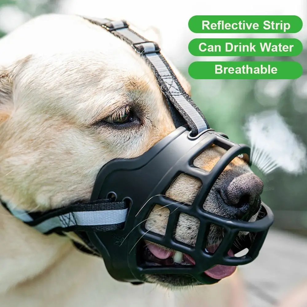 Museruola Per Cani Regolabile Anti-Morso Con Striscia Riflettente Può Bere Acqua Copri Bocca Per Cani In Plastica Traspirante