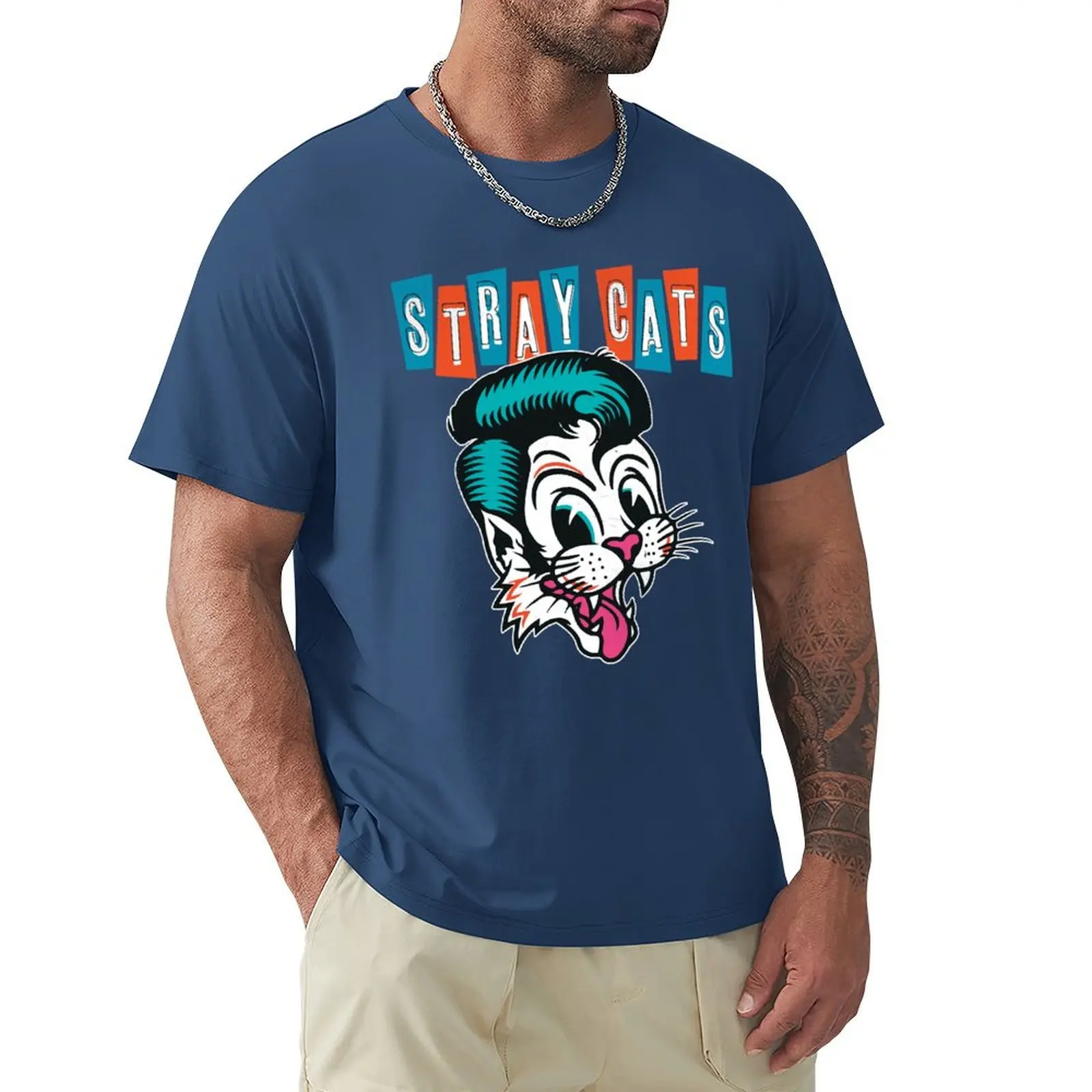 

Music Vintage Retro 80s band 1988 Stray Cats Sticker T-Shirt vintage clothes hippie clothes animal prinfor boys mens clothing