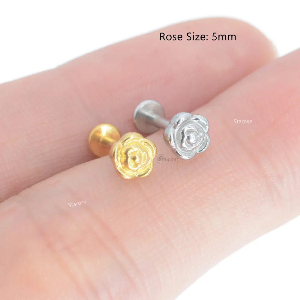 1 Stück 1,2 x 6/8 mm G23 Titanbasis Edelstahl Ohrstecker Lippe Labret Piercing Nase Helix Piercing Conch Tragus Ohrringe flaches Ende – Detail 15