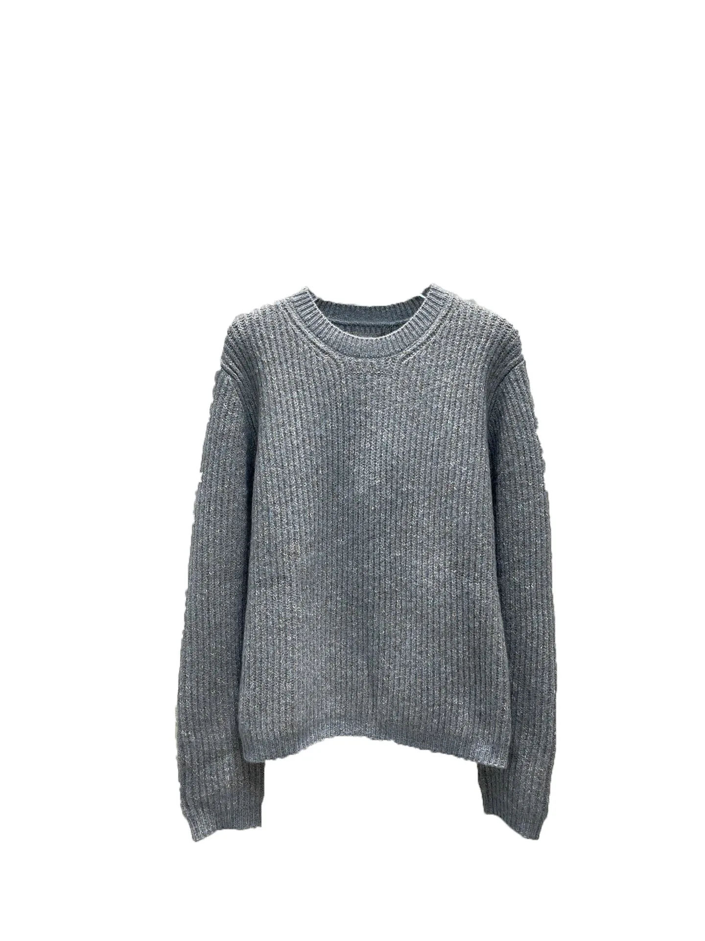 

Round neck solid color sweater casual fashion 2024 fall new 1018