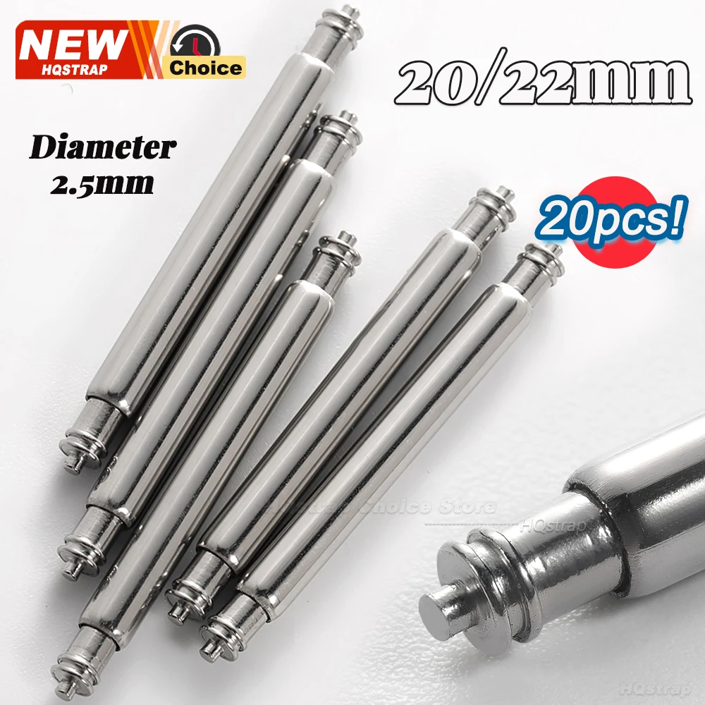 10/20pcs Stainless Steel Strap Spring Bars, Diameter 2.5mm for Watch Bracelets, 20mm/22mm Band Link Pins