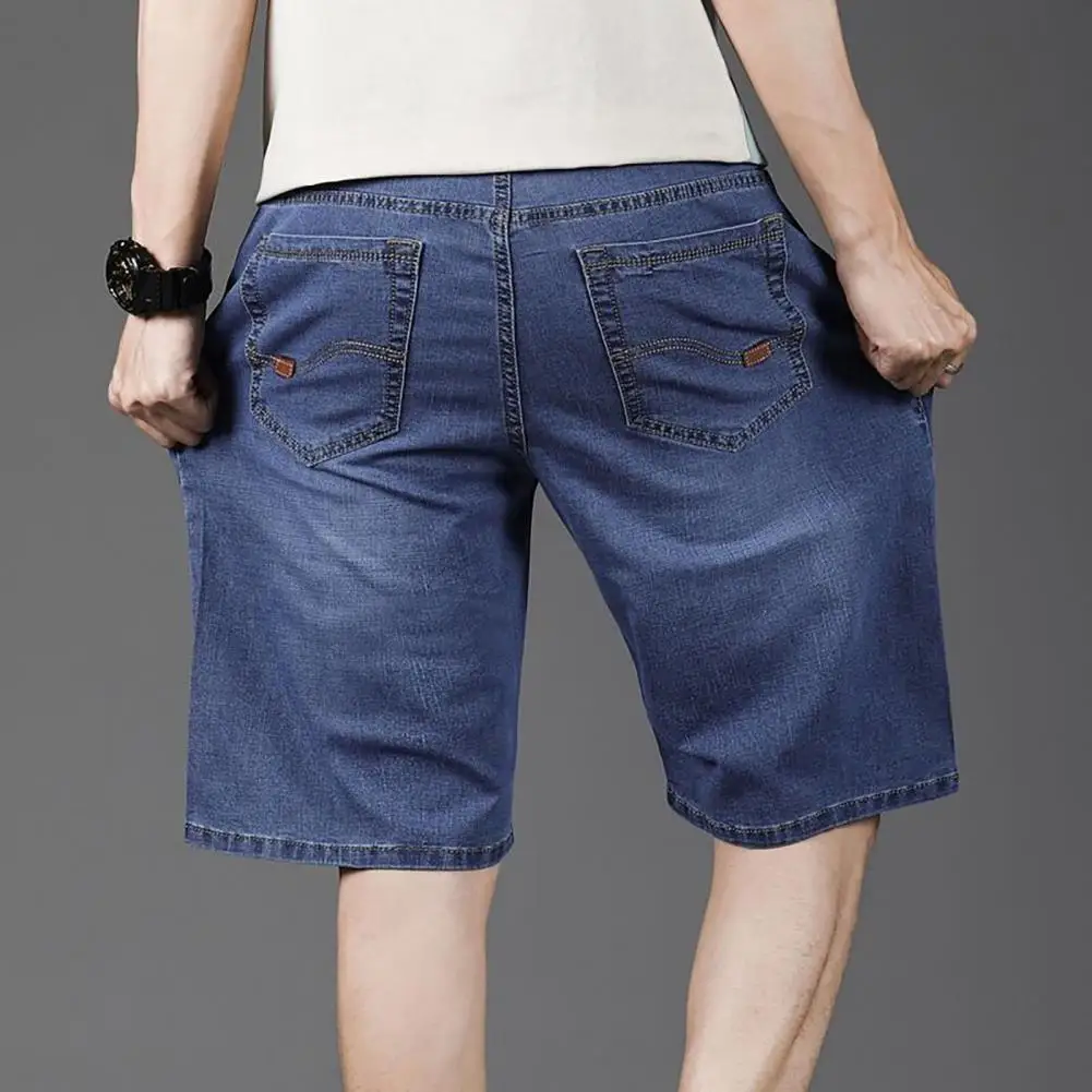 Men Denim Shorts Men's Summer Denim Shorts with Button Zipper Fly Pockets Straight Leg Solid Color Short Pants for Streetwear