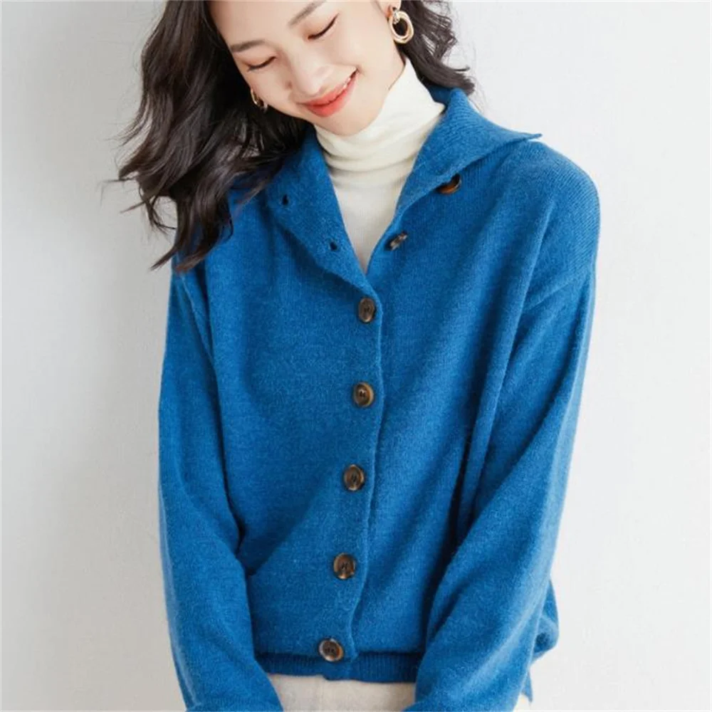 

New Loose Solid Color Sweater Cardigan Women vintage sweater Single breasted Knit Sweater
