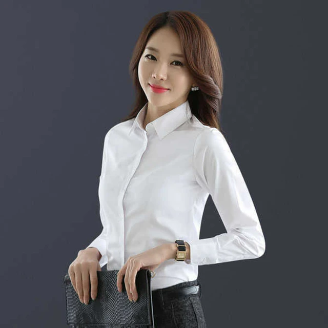 אופנה קיץ משרד חולצה שחור ארוך שרוול נשי חולצה בגד גוף חולצות כותנה קמטים התנגדות בציר קוריאני משיי|Shirt|  -2