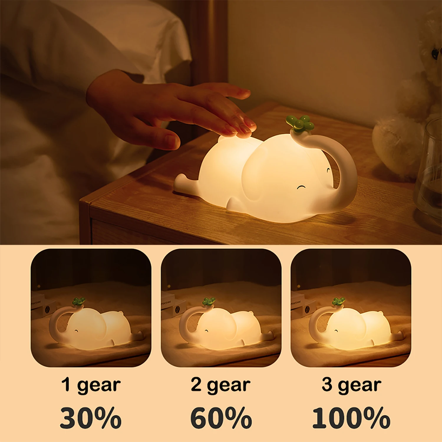 Children Silicone Night Light Cute Elephant Baby Dimmable Timed Sleeping Night Lamp for Bedside Bedroom Decoration Gift Birthday 3