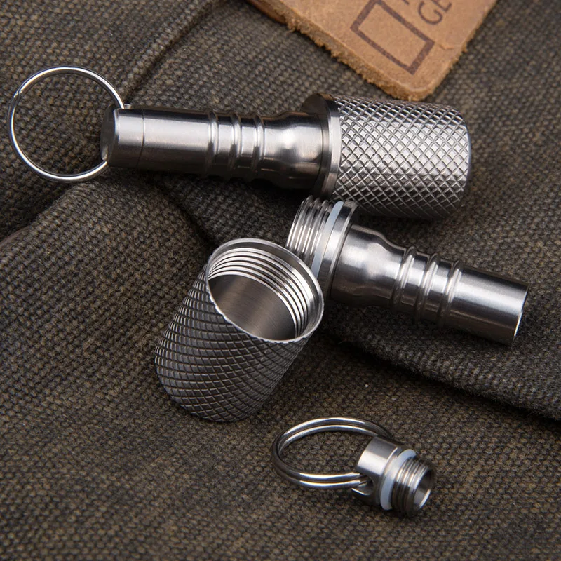 Titanium Alloy Keychain Pocket Pill Box Waterproof Sealed Capsule Mini Pill Case Medicine Case Bottle for Outdoor Camping Travel