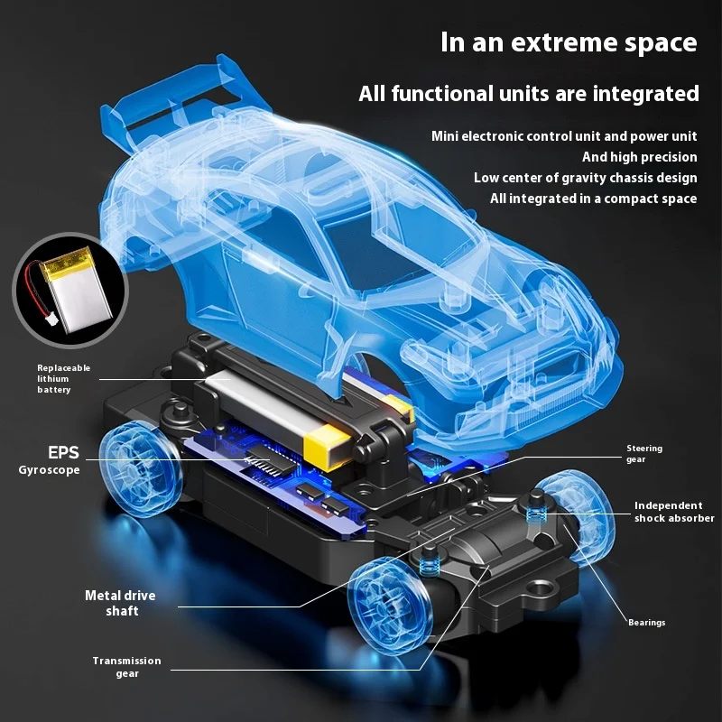 1/43 RC Car RC Drift Car with ESP Gyroscope Full Proportional Control 4WD Metal Body 2 Sets Tires Realistic Drifting Kids Gift 4