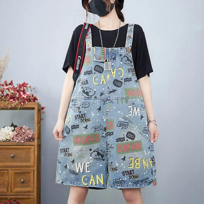 

Джинсовые комбинезоны женские, винтажный слитный наряд в Корейском стиле, повседневная одежда для работы с принтом, джинсы с широкими штанинами, Летняя распродажа