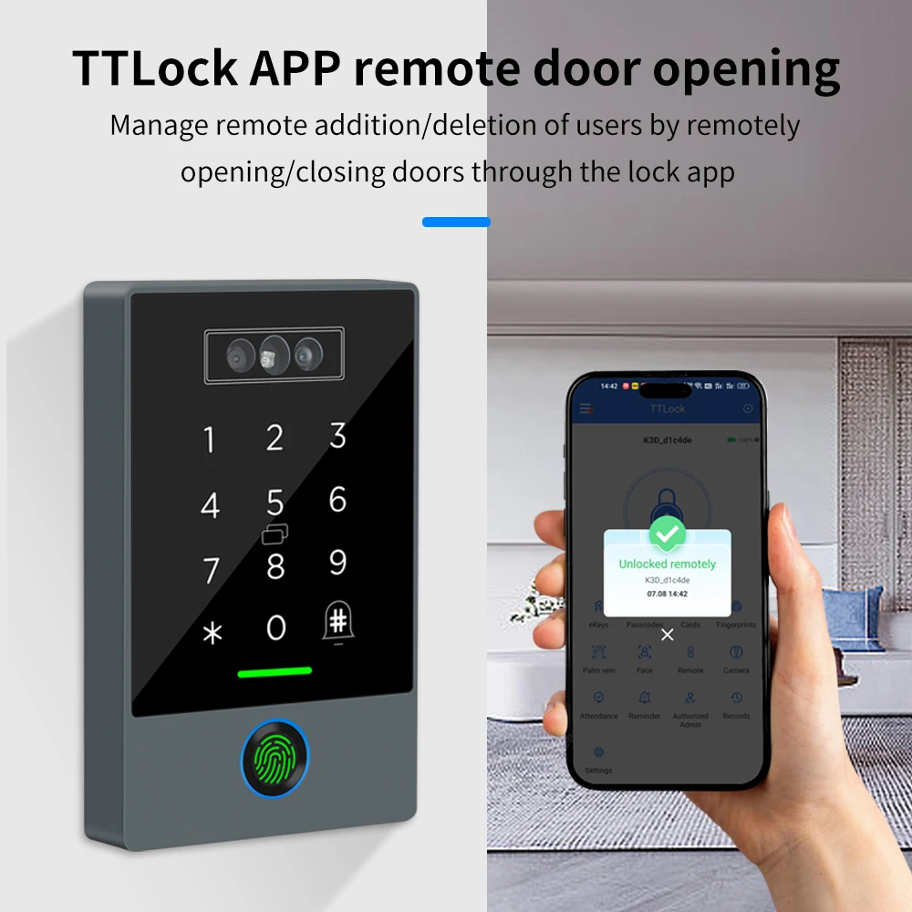 TTLOCK face recognition video doorbell intercom attendance machine fingerprint palm vein 3D facial recognition 3-in-1 IP67