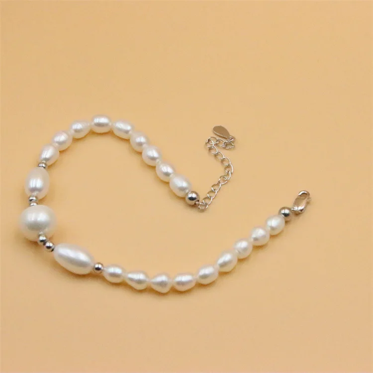 

ZFSILVER 100% 925 Sterling Silver Natural Freshwater Round Pearl Bracelet Fashion Gifts Weedings Jewelry Elegant Party For Women