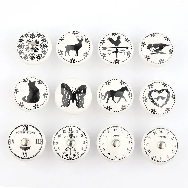 Furniture Handles Kitchen Door Handles White Print Ceramic Door Knobs And Handles Furniture Drawer Knobs Cupboard Door Handles Single Hole Cabinet With Screws