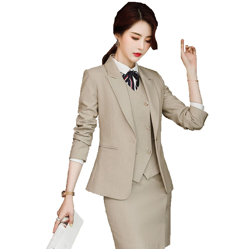 

Four Pieces Sets Formal Women Business Suits With Skirts Pants and Jackets and Blouse and Vest Ladies Office Work Wear Clothes