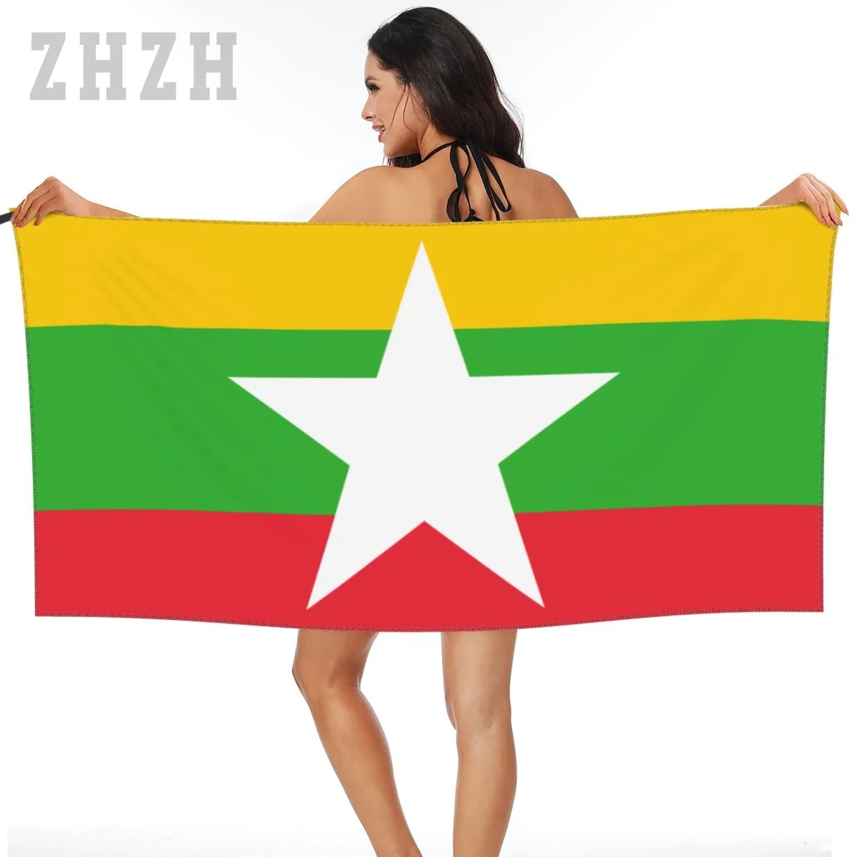 

More Design Myanmar Flag Emblem Bath Towel Quick dry Microfiber Absorbing Soft Water Breathable Beach Swimming Bathroom