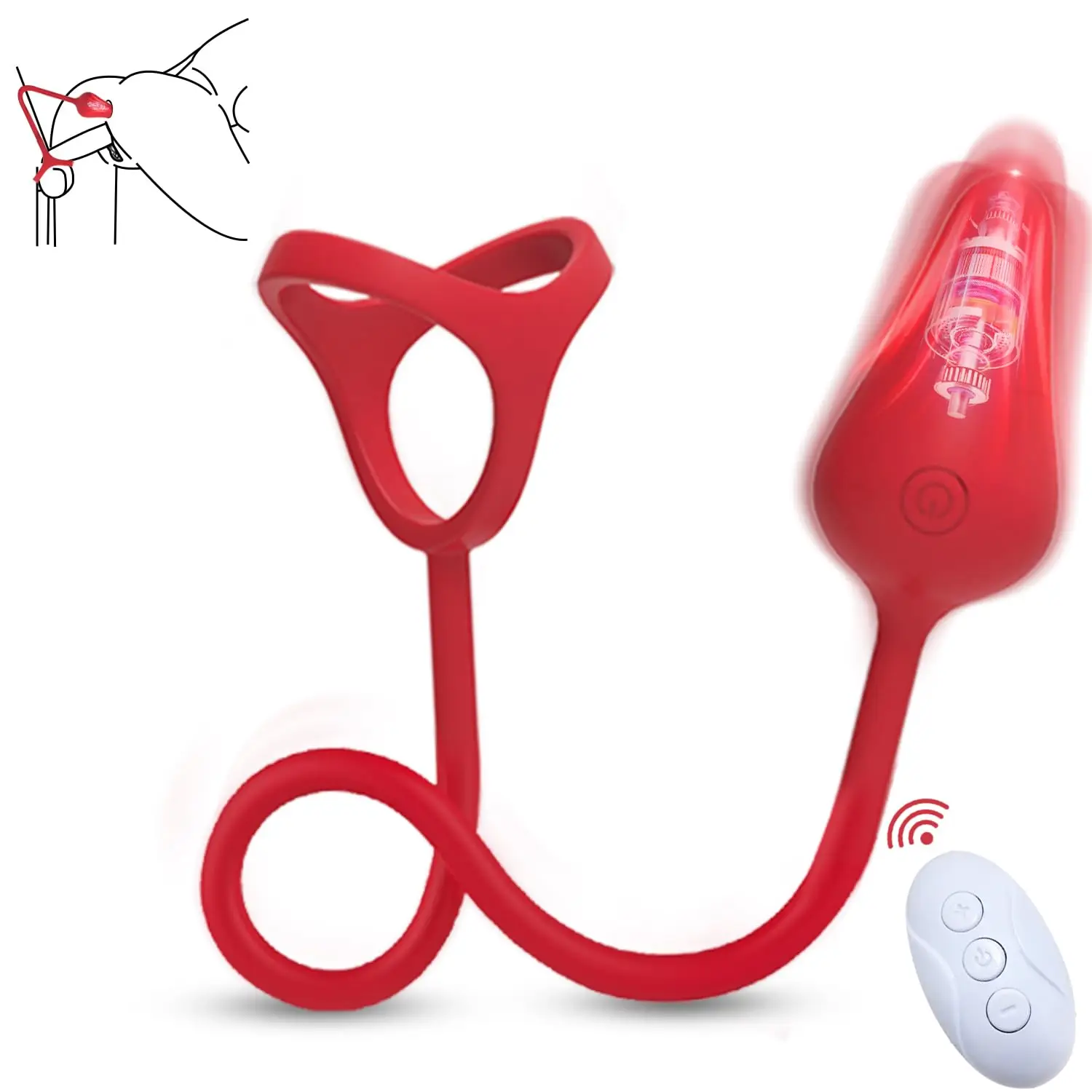Glans maintenance 2 in 1 Long Vibrating Cock Ring with Anal Plug, Soft Silicone Penis Ring Couples Sex Toys, 10 Vibration Modes