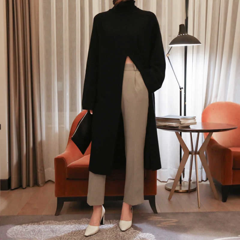 CHICEVER Korean Knitted Women's Sweater Turtleneck Long Sleeve Side Split Pullover Long Oversize Sweaters Female Autumn 2019 New (5).jpg_.webp