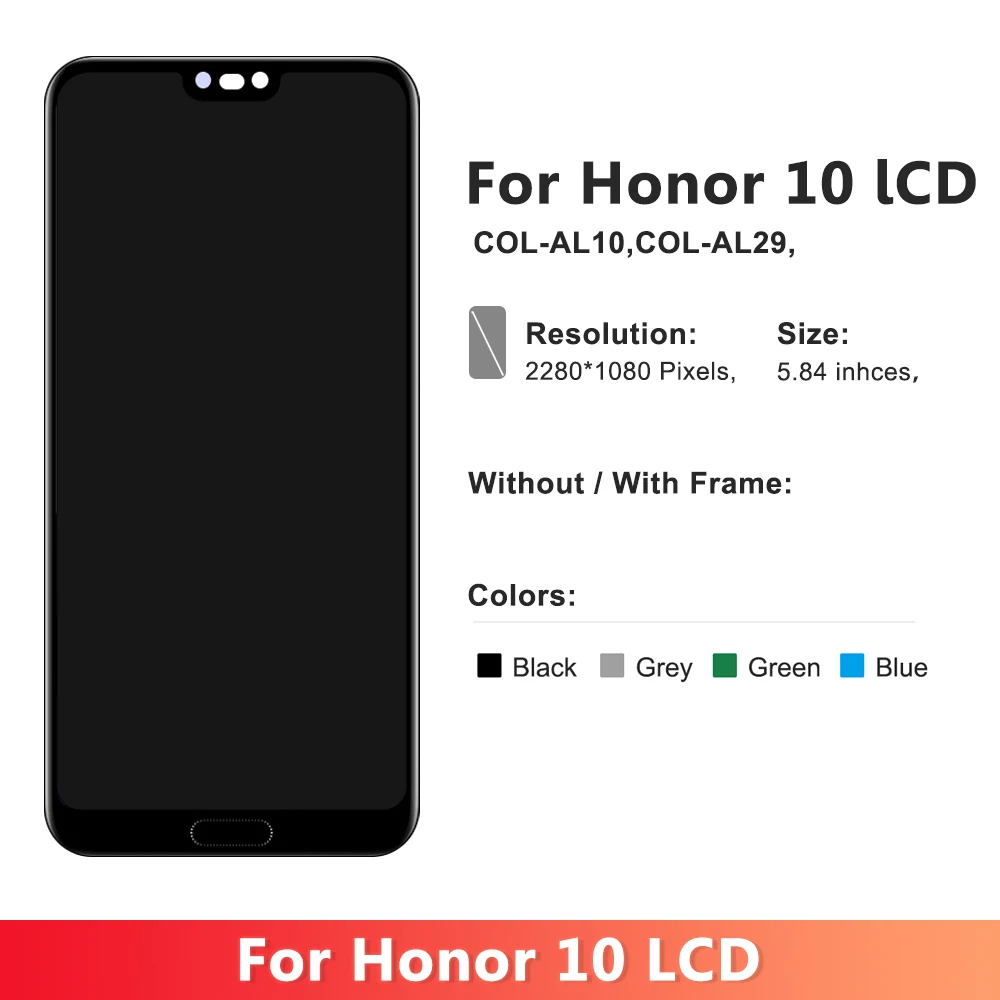 Kit Schermo LCD TFT + Tool Per Huawei Honor 10 (COL-AL10/L29/L19) - Sostituzione Display Touch Con Utensili, Nero