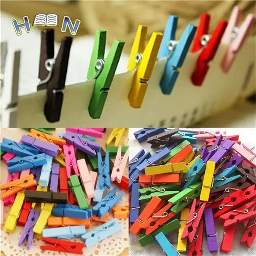 50 Pcs/lot Mini Wooden Craft Pegs Clothes Paper Photo Hanging Spring Clips Clothespins For Message Cards 30mm Random Color