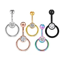 14G Cubic Zirconia Piercing Navel Surgical Steel Belly Button Rings 316L Stainless Steel Navel Piercing Ombligo Ball Nombril