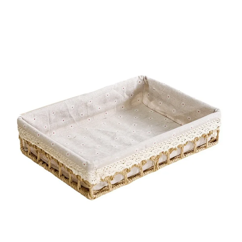 Hand-woven Imitation Rattan Basket Rectangular Storage Box Fruit Tea Snack Bread Basket Cosmetic House Kitchen Supplies Basket