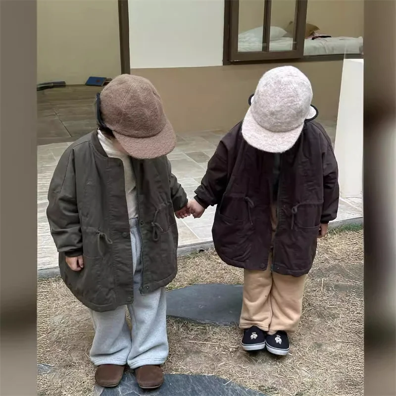 Children's Padded Thicken Windbreaker Winter Plus Velvet Coat Boys Warm Jacket Girls Cotton Clothes New Baby Casual Outerwear