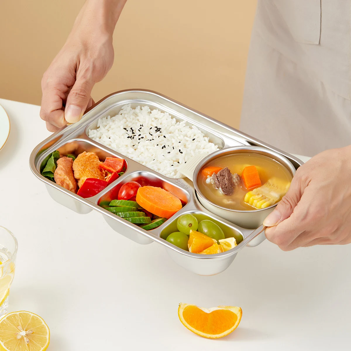 1L 304 Stainless Steel Dining Plate Durable Food Plate 4/5 Grid Lunch Box Kitchen Tableware 4/5 Sections Dinner Dish dining dish