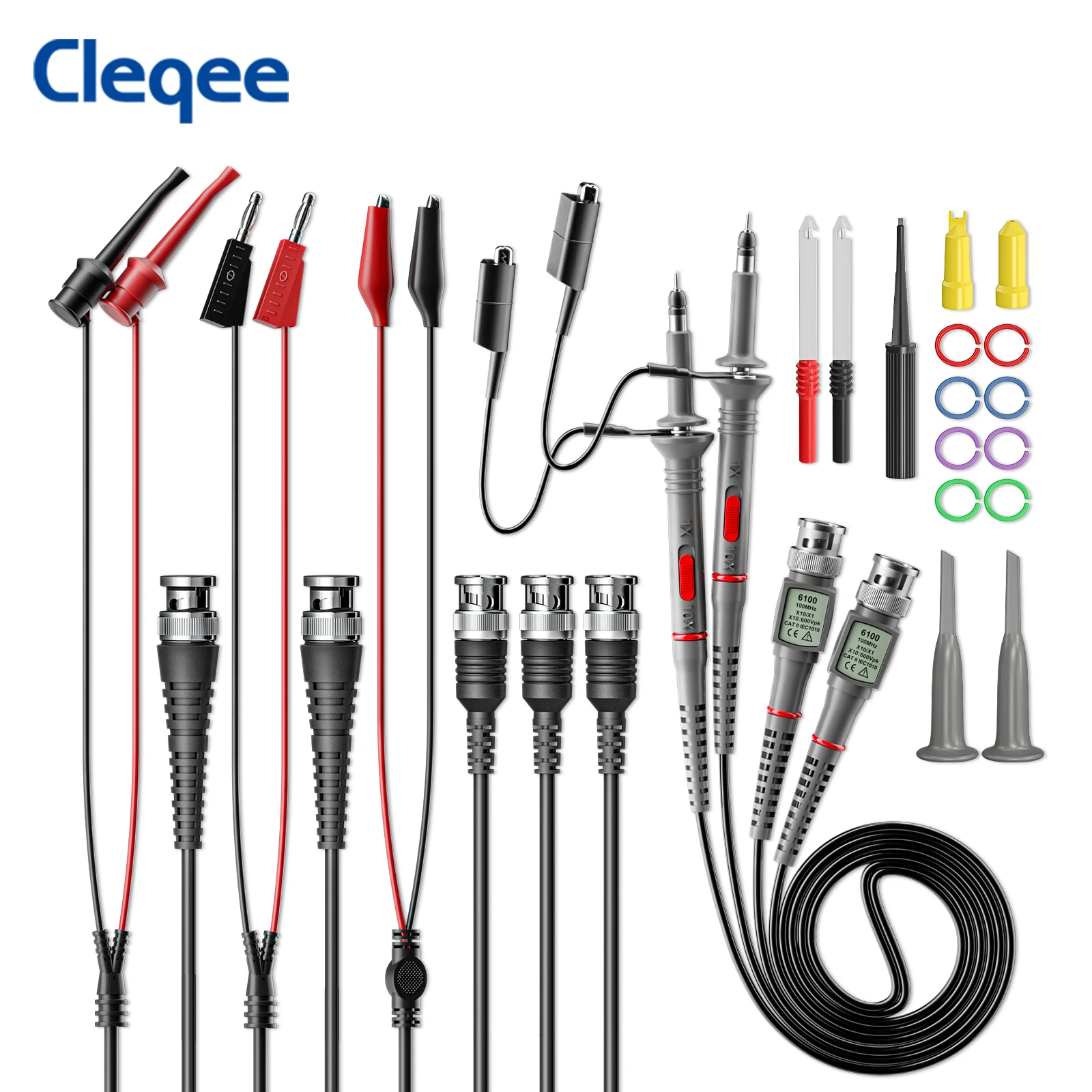 Cleqee CKT014 Universal Oscilloscope Probes with Accessories Kit 100MHz 1X 10X BNC Test Leads Wire Piercing Probe oscilloscope probe test probe lead cable